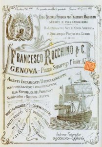 Manifesto pubblicitario di una società
di navigazione genovese sulla rotta Italia-America, attiva a fine Ottocento. - Archivio BPP