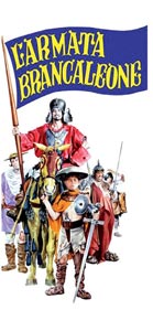 La locandina
del film “L’armata Brancaleone” di Mario Monicelli, 1966. Ispirato al Cervantes e al “Cavaliere inesistente” di Calvino, il film adotta una lingua surreale e improbabile, che ricopre un ruolo accessorio nello sviluppo delle scene.