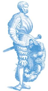 Un cavaliere tedesco in un'incisione di Burgmayer, da un disegno di A. Dürer, per la “Vita imperatoris Maximiliani’,XV secolo.