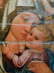 Di ambito veneziano, particolare della
“Vergine del Carmine”, tempera su tela, XV secolo ca. Lecce, Museo Diocesano d’Arte Sacra. - Archivio BPP