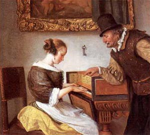 Jan Steen,
“La lezione di clavicembalo”, 1660, (part.), National Gallery, Washington.